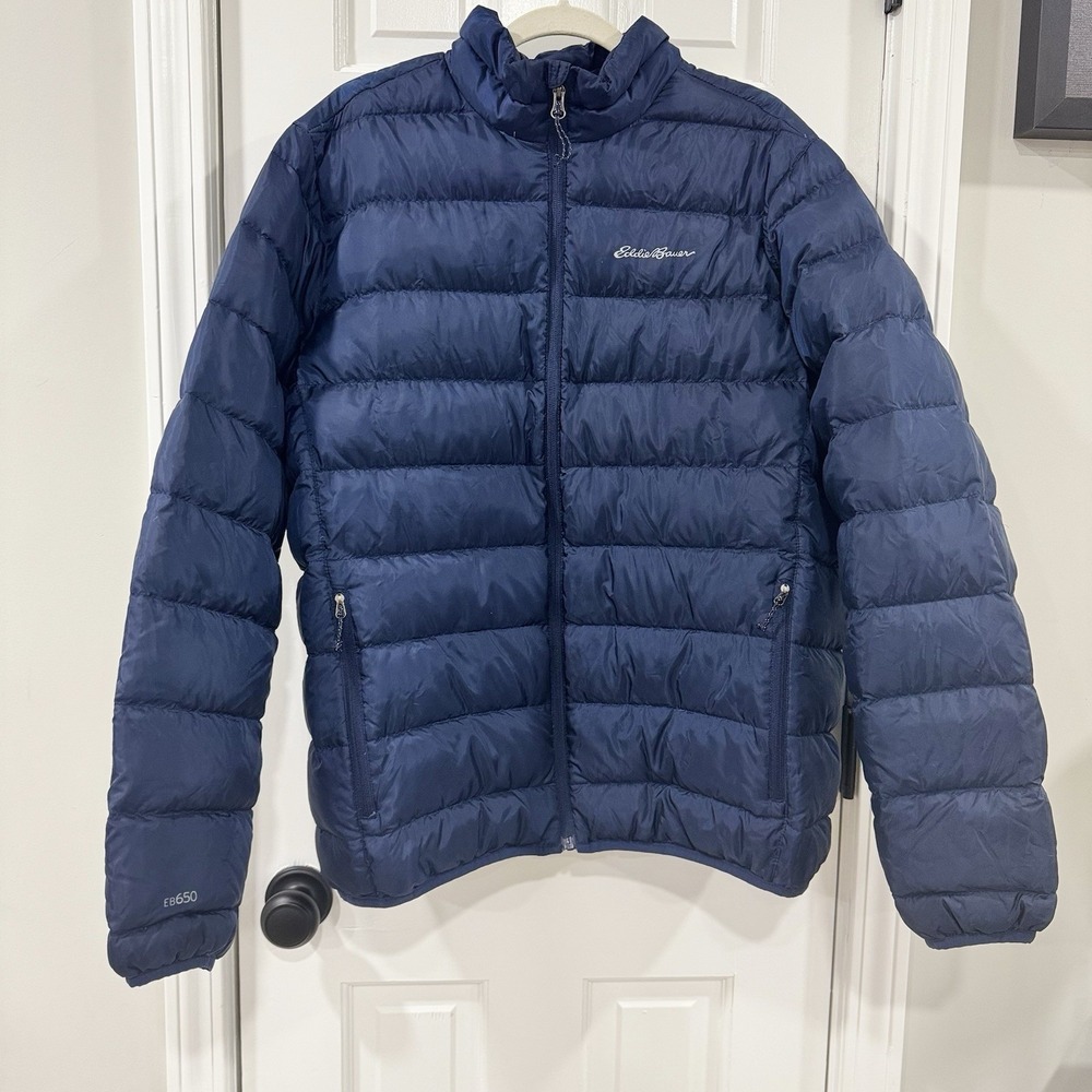 Eddie Bauer Microlight Down Puffer Jacket Mens Large Navy Blue EB650
